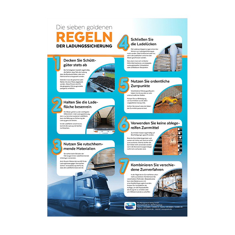 Verlader – Poster: Sieben goldene Regeln der Ladungssicherung
